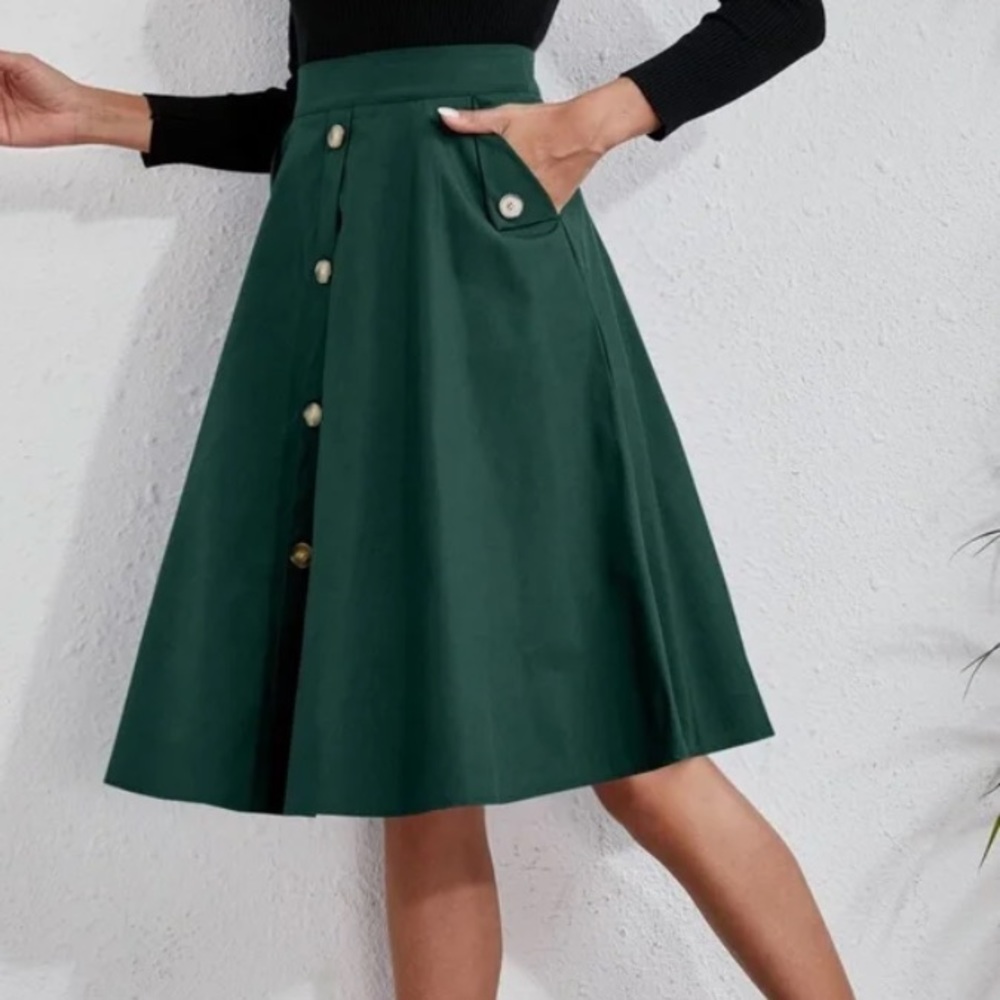 Classic Burnt Orange  Button Detail Pocket Midi Skirt Work - Picture 11 of 16